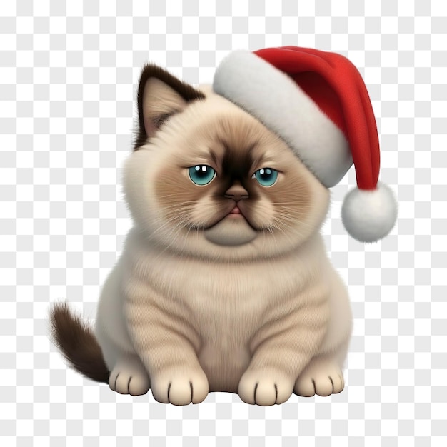 クリスマス帽子をかぶったバーマン猫。