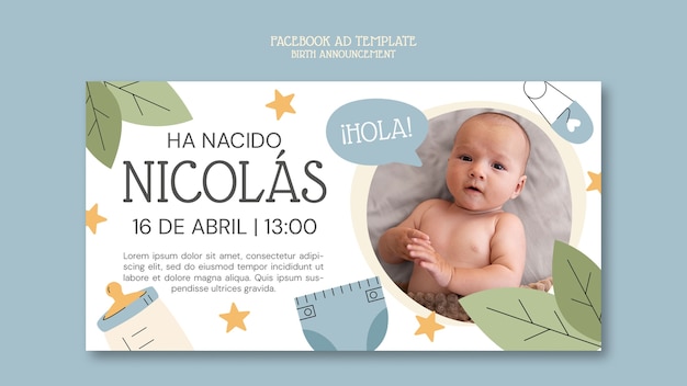 PSD birth announcement facebook template