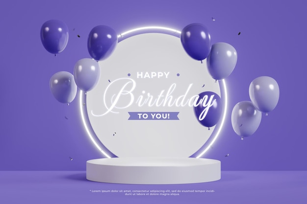Sfondo di compleanno con palloncini 3d nel colore dell'anno 2022