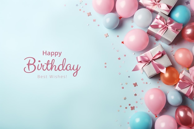 Birthday background with balloons and gifts