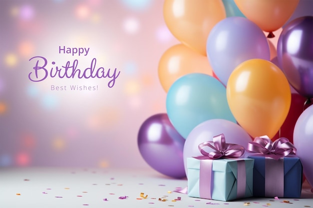 PSD birthday background with balloons and gifts