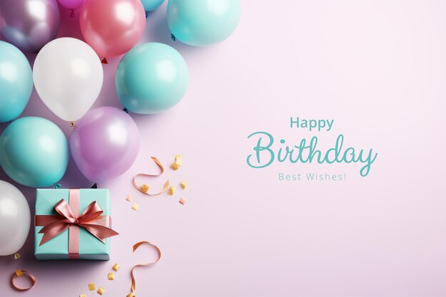 Birthday background with balloons and gifts