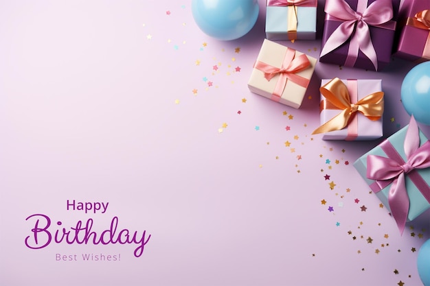 PSD birthday background with balloons and gifts