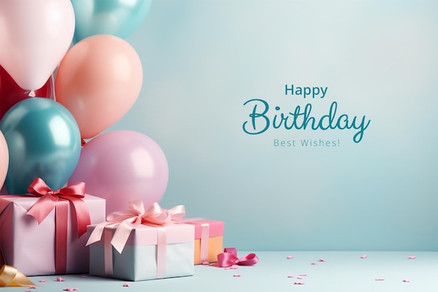 PSD birthday background with balloons and gifts