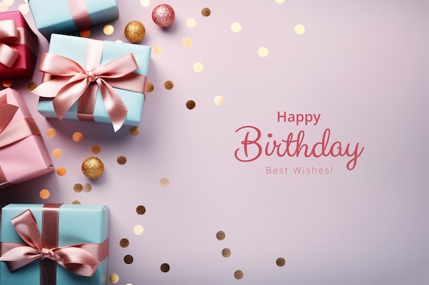 birthday background with balloons and gifts