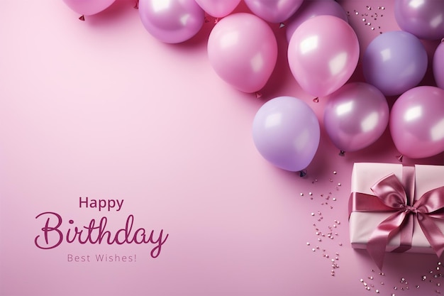 Birthday background with balloons and gifts