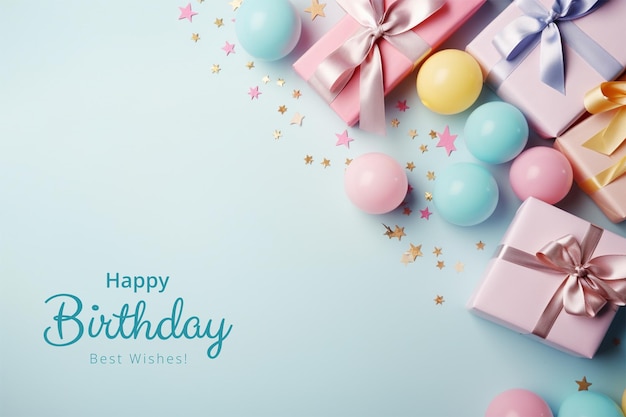 Birthday background with balloons and gifts