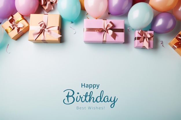 Birthday background with balloons and gifts