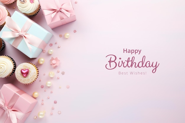 Birthday background with cakes and gifts