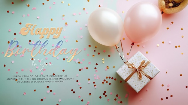 생일 풍선 터 배경 디자인 풍선 선물과 콘페티와 함께 장식 요소