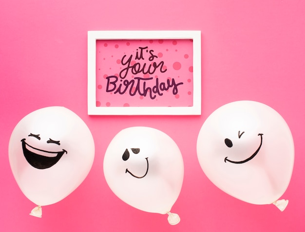 PSD birthday balloons with white frame