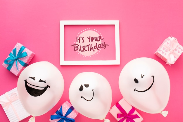 Birthday balloons with white frame