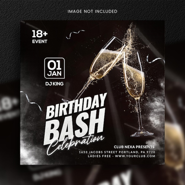 Birthday bash celebration club dj party social media template or web banner