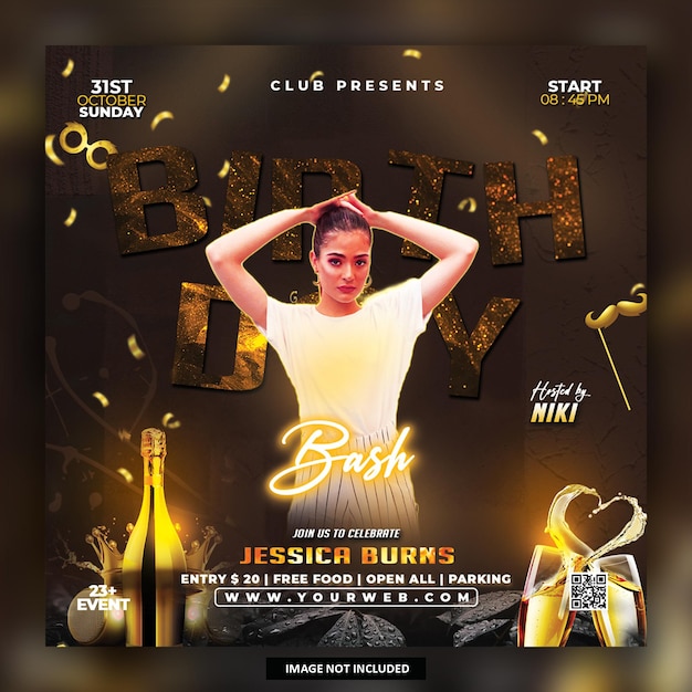 birthday bash social media post template