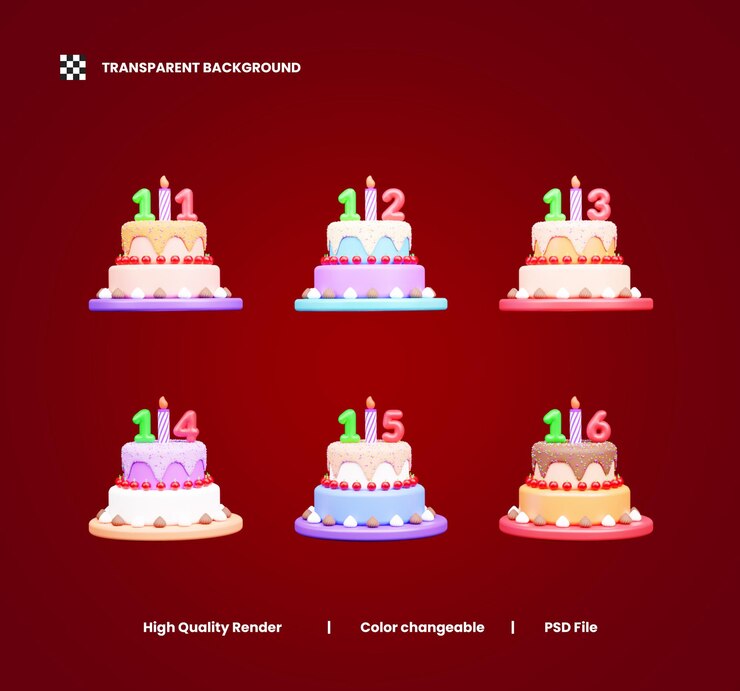 PSD birthday cake 3d icon illustration or celebration cake 3d icon or anniversary party cake 3d icon