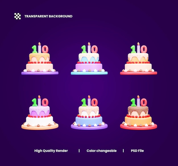 PSD birthday cake 3d icon illustration or celebration cake 3d icon or anniversary party cake 3d icon