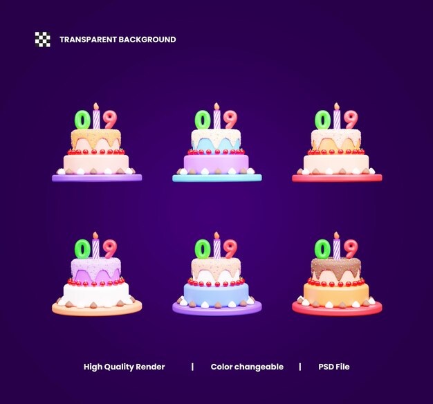 PSD birthday cake 3d icon illustration or celebration cake 3d icon or anniversary party cake 3d icon