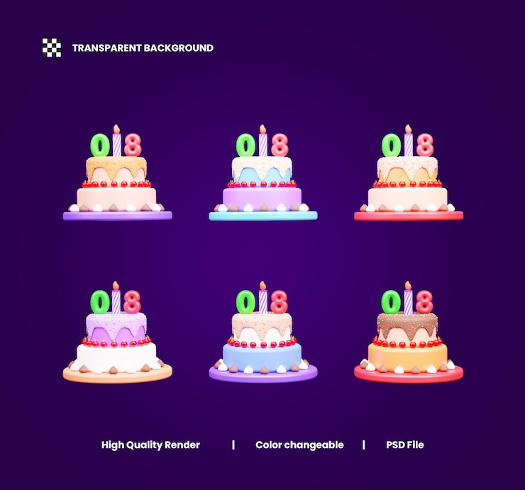 PSD birthday cake 3d icon illustration or celebration cake 3d icon or anniversary party cake 3d icon