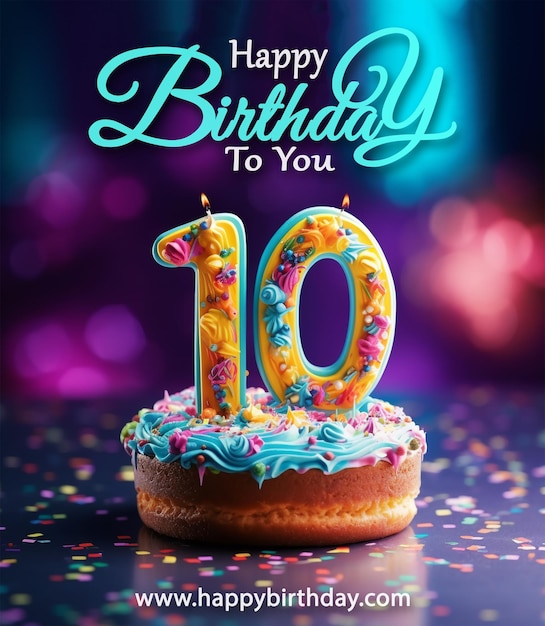 Disegno di torta di compleanno con il numero 10 poster del decimo compleanno