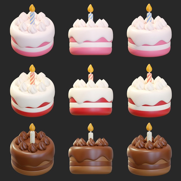 birthday cake set 3d graphic