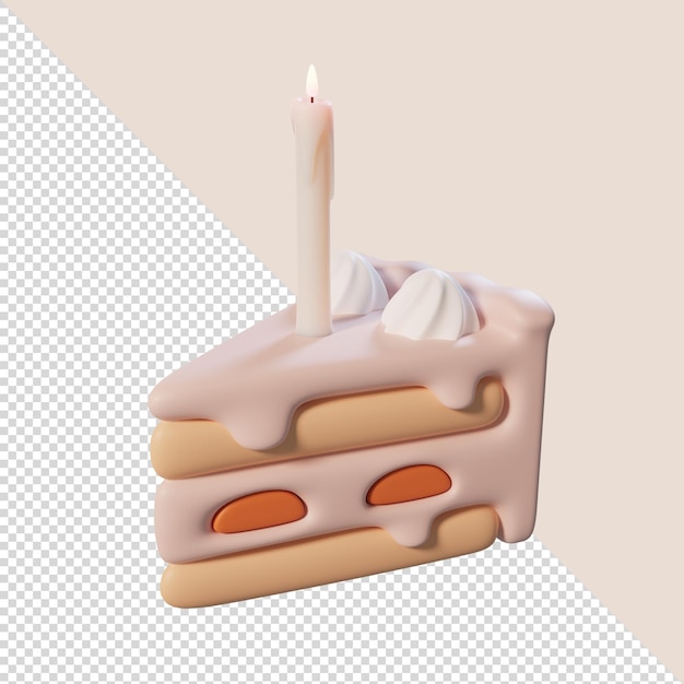 PSD fetta di torta di compleanno 3d render isolato carino stile cartone animato