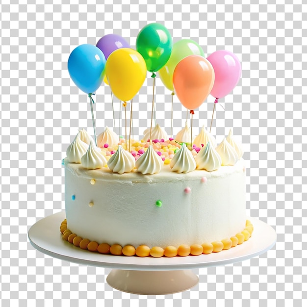 PSD birthday cake with balloon isolated on transparent background