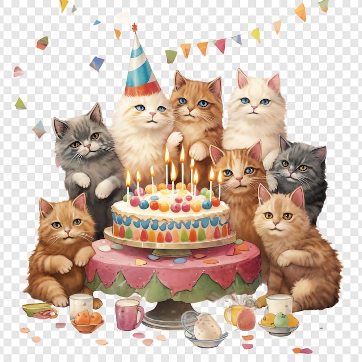 PSD a birthday cake with a birthday cake and a birthday cake with a birthday party hat on it