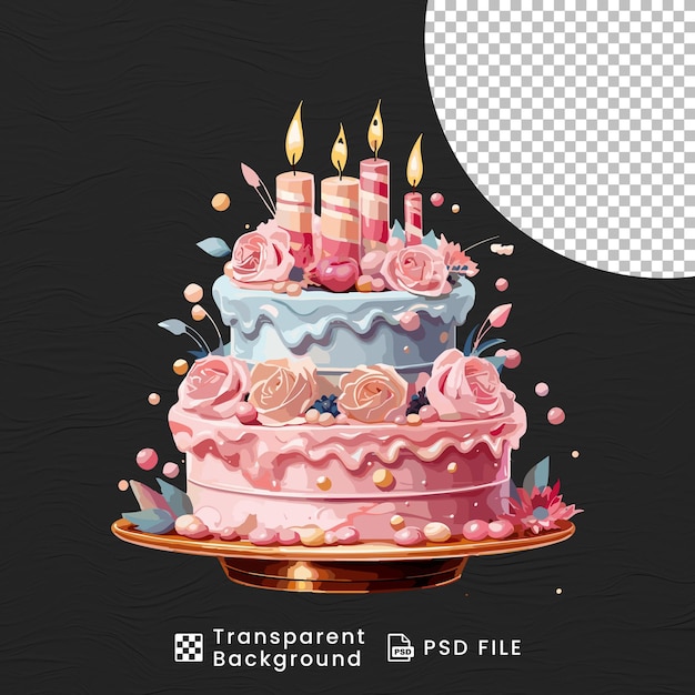 birthday cake with candles isolated transparent background