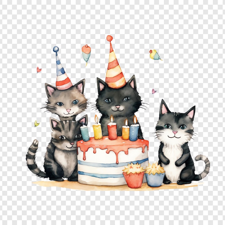 PSD a birthday cake with a cat and a birthday cake on it