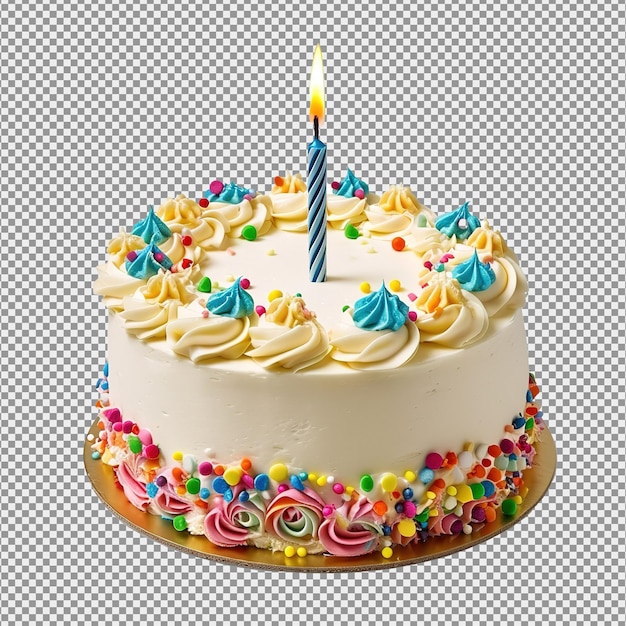 PSD birthday cake with vanilla ganache drip and colorful sprinkles isolated on white background