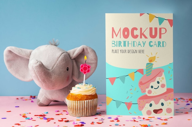 PSD birthday card mockup with cake