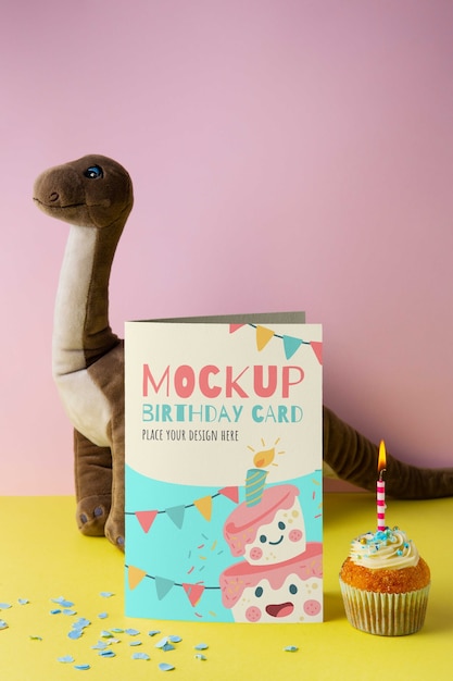 PSD birthday card mockup with cake