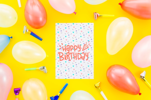 Birthday card with frame of balloons