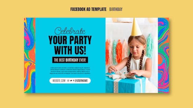 PSD modello facebook di festa di compleanno