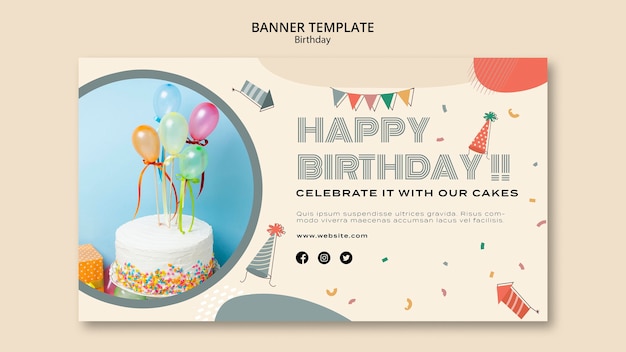 PSD birthday celebration horizontal banner