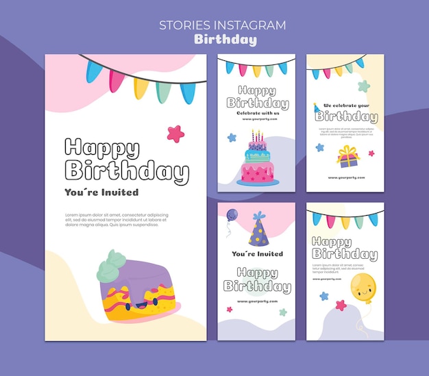 PSD storie di instagram di festa di compleanno