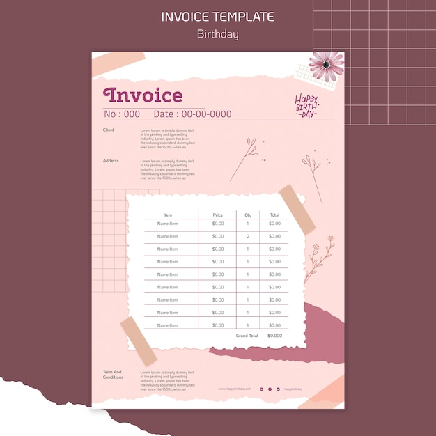 Birthday celebration invoice template