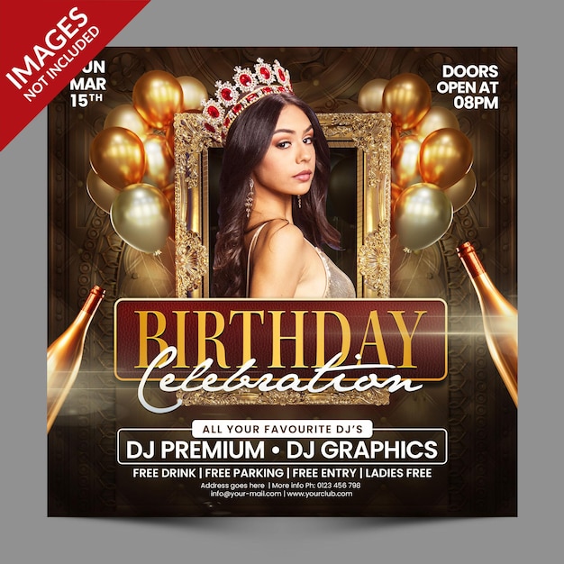 PSD birthday celebration party for flyer or social media invitation