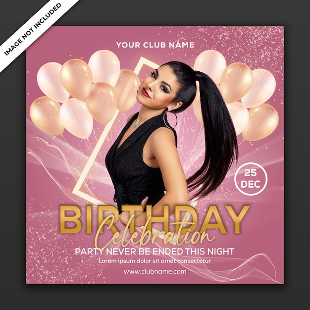 PSD birthday celebration party, poster event template, square size