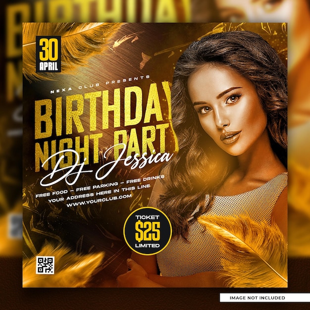 Birthday club dj party flyer social media post