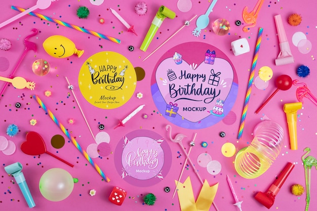 PSD birthday colorful invitation mockup