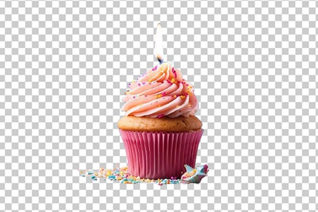 Birthday cup cake with burning candle