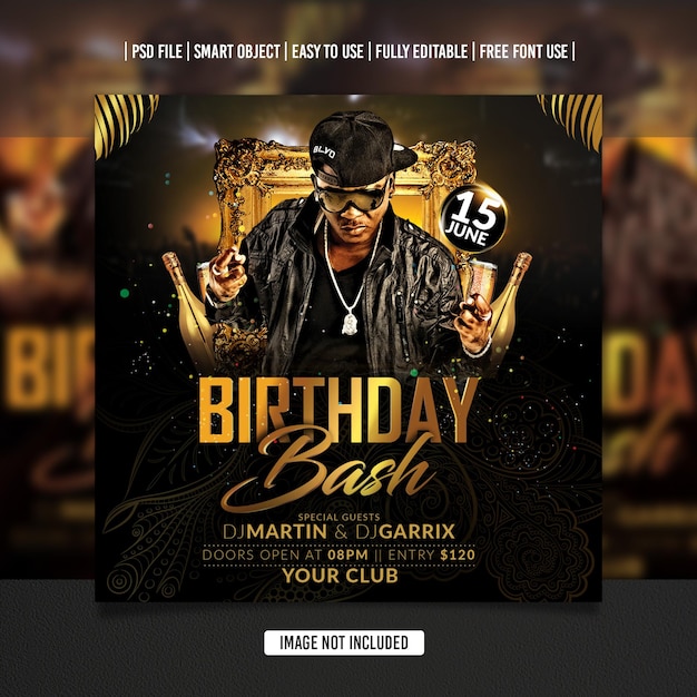 Birthday dj party flyer social media post template premium psd