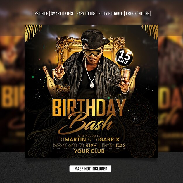 Birthday Dj Party Flyer Social Media Post Template Premium Psd