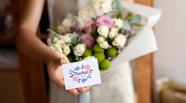 Birthday flowers with card mock-up arrangement