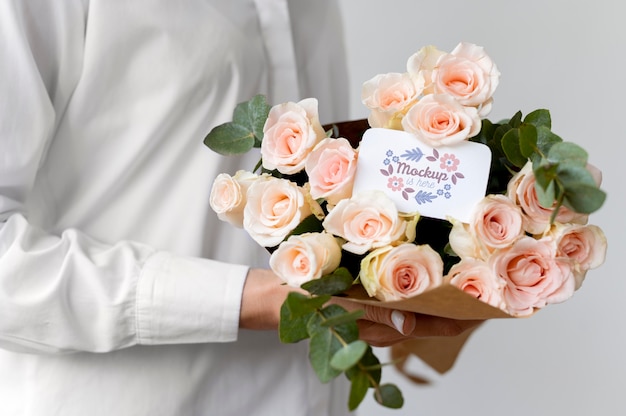 Birthday flowers with card mock-up composition