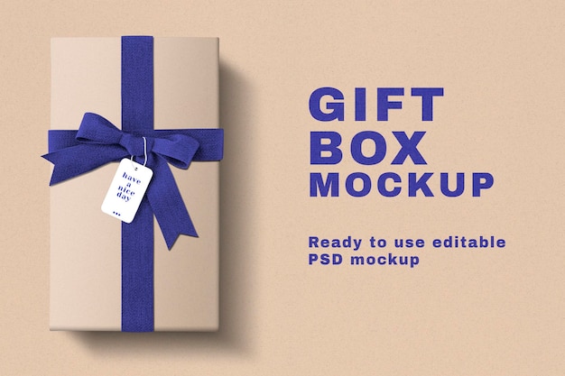 PSD birthday gift box mockup psd with blue ribbons