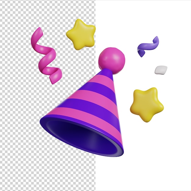 Birthday hat with confetti 3d render icon