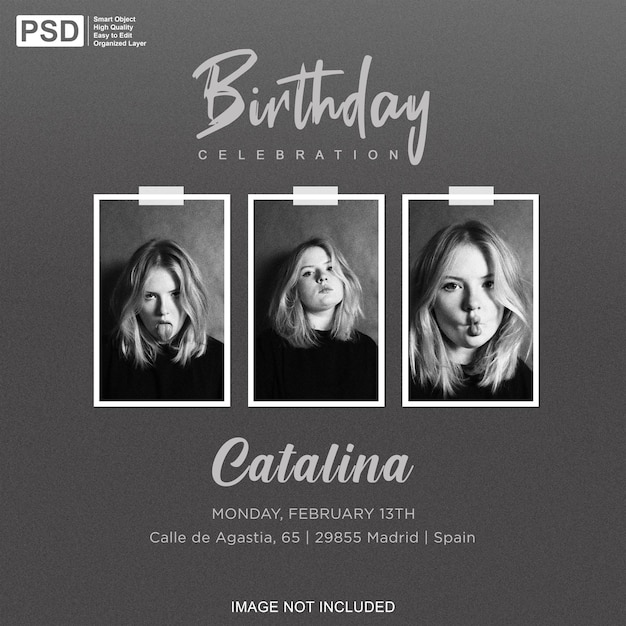 Birthday invitation with photo frame mockup