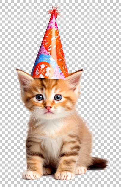 Birthday kitten isolated on transparent background